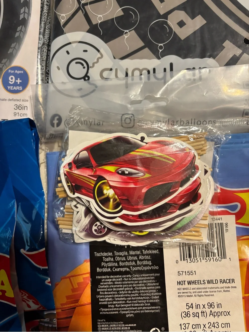 Lot of Hot Wheels birthday decorations